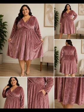 Velvet Wrap Midi Dress in Dusty Rose - Plus Size 1X, 2X, 3X, 4X